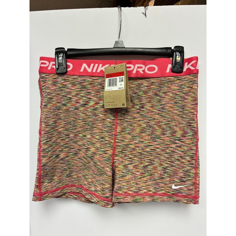 NIKE PRO WOMENS 3'' SHORTS MULTICOLOR‎ PINK BAND HJ6348-629 LARGE
